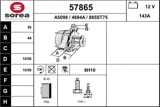 EAI 57865 - Генератор autospares.lv