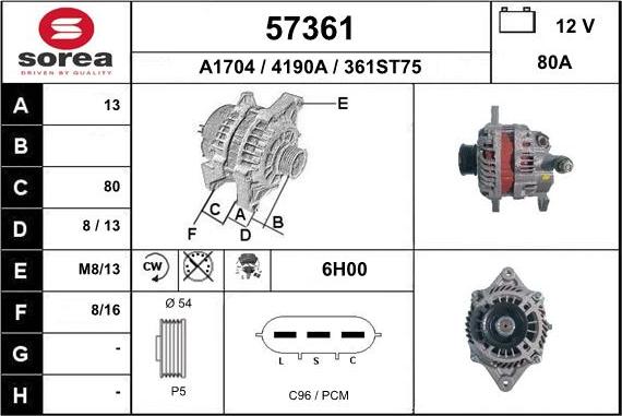 EAI 57361 - Генератор autospares.lv