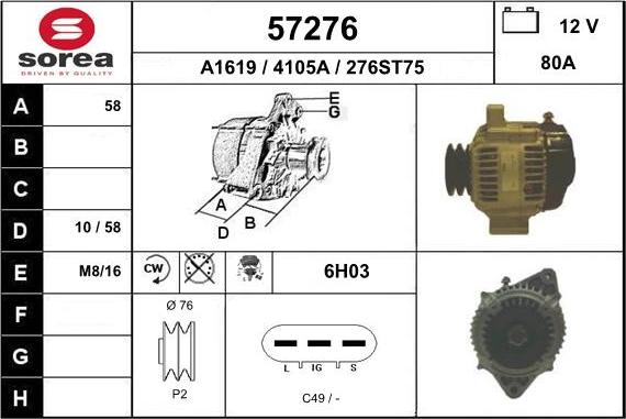 EAI 57276 - Генератор autospares.lv