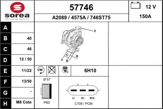 EAI 57746 - Генератор autospares.lv