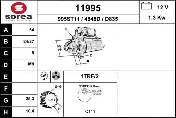 EAI 11995 - Стартер autospares.lv