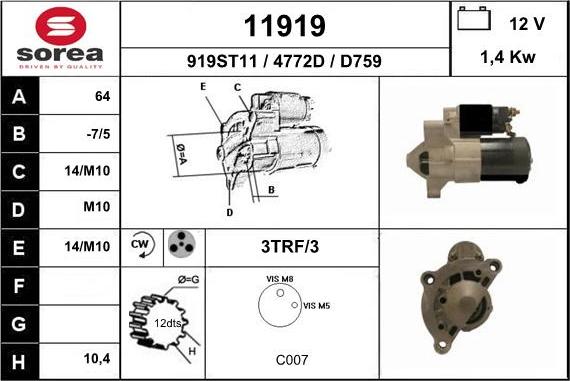 EAI 11919 - Стартер autospares.lv