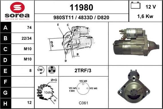 EAI 11980 - Стартер autospares.lv