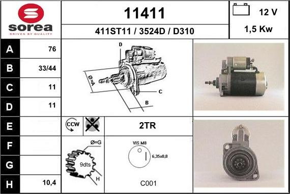 EAI 11411 - Стартер autospares.lv