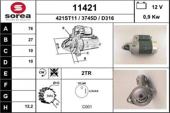 EAI 11421 - Стартер autospares.lv