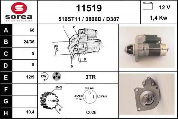 EAI 11519 - Стартер autospares.lv