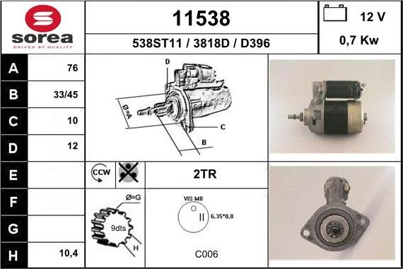 EAI 11538 - Стартер autospares.lv