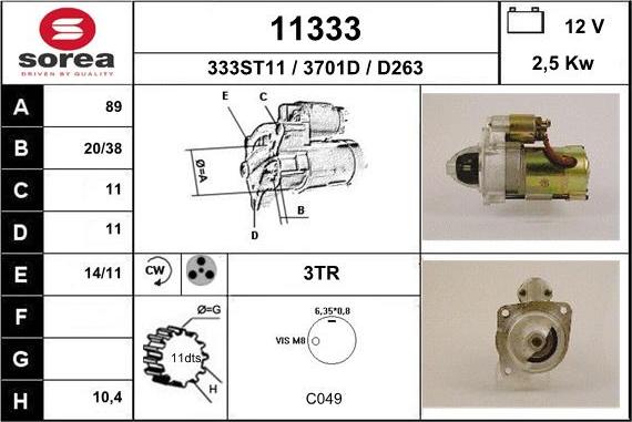 EAI 11333 - Стартер autospares.lv