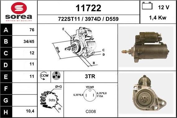 EAI 11722 - Стартер autospares.lv