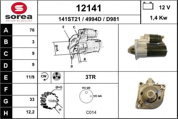 EAI 12141 - Стартер autospares.lv