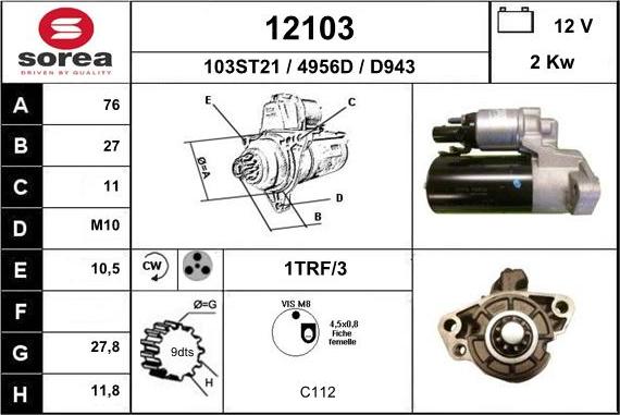 EAI 12103 - Стартер autospares.lv