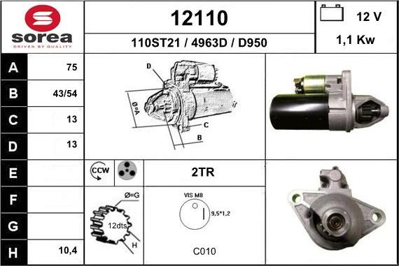 EAI 12110 - Стартер autospares.lv