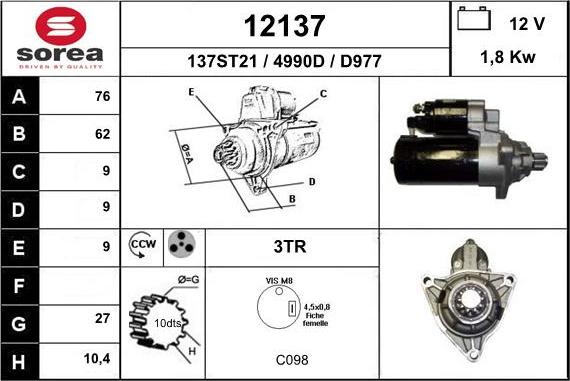 EAI 12137 - Стартер autospares.lv