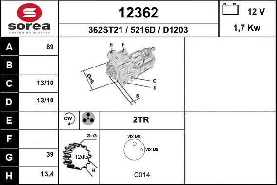 EAI 12362 - Стартер autospares.lv