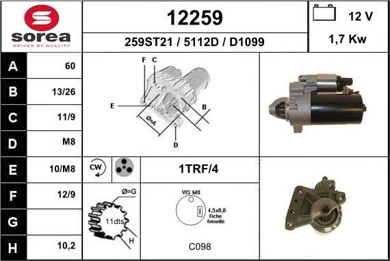 EAI 12259 - Стартер autospares.lv