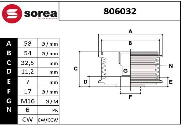 EAI 806032 - Шкив генератора, муфта autospares.lv