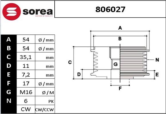 EAI 806027 - Шкив генератора, муфта autospares.lv