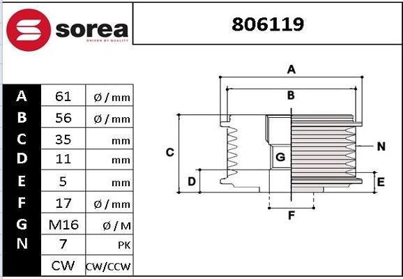 EAI 806119 - Шкив генератора, муфта autospares.lv