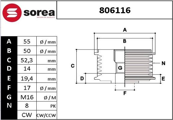 EAI 806116 - Шкив генератора, муфта autospares.lv