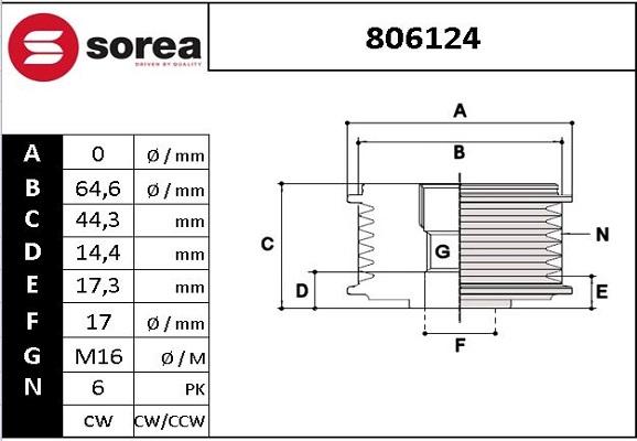 EAI 806124 - Шкив генератора, муфта autospares.lv