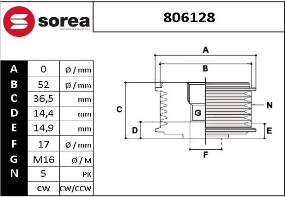 EAI 806128 - Шкив генератора, муфта autospares.lv