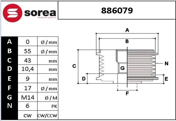 EAI 886079 - Шкив генератора, муфта autospares.lv