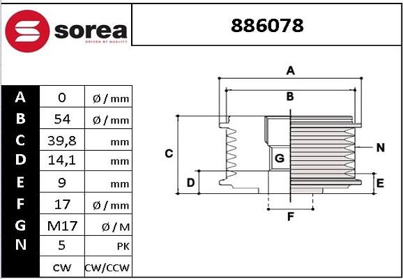 EAI 886078 - Шкив генератора, муфта autospares.lv