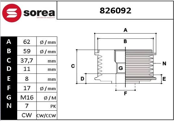 EAI 826092 - Шкив генератора, муфта autospares.lv