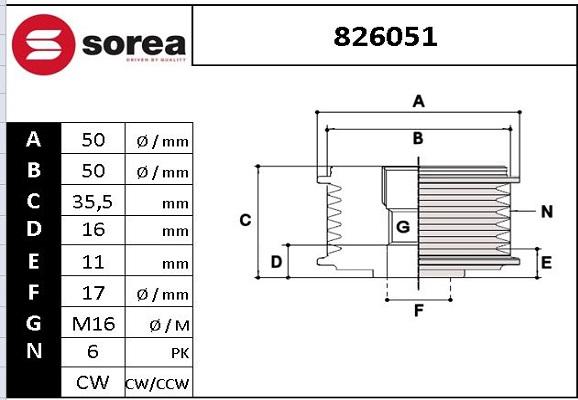 EAI 826051 - Шкив генератора, муфта autospares.lv