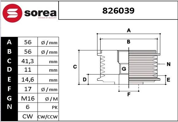 EAI 826039 - Шкив генератора, муфта autospares.lv