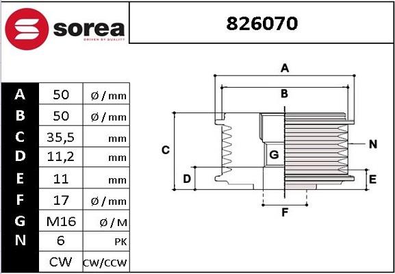 EAI 826070 - Шкив генератора, муфта autospares.lv