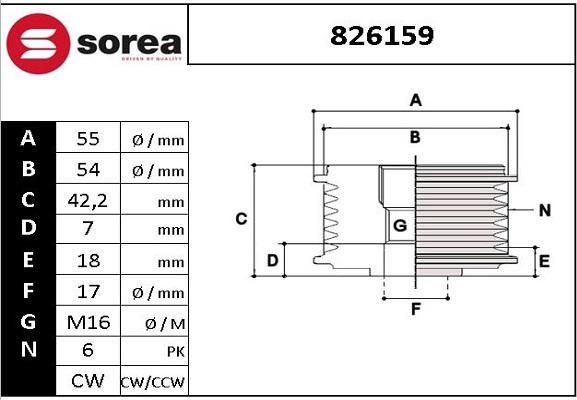 EAI 826159 - Шкив генератора, муфта autospares.lv