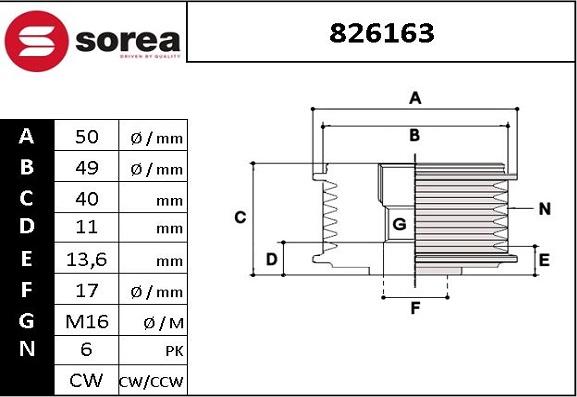 EAI 826163 - Шкив генератора, муфта autospares.lv