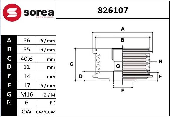 EAI 826107 - Шкив генератора, муфта autospares.lv