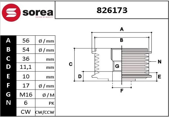 EAI 826173 - Шкив генератора, муфта autospares.lv