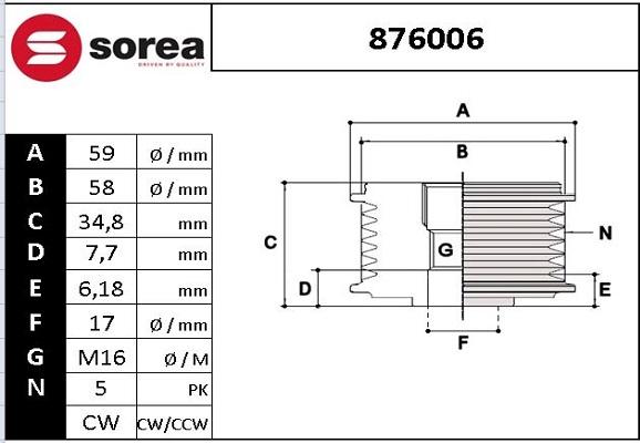 EAI 876006 - Шкив генератора, муфта autospares.lv