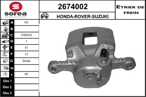 EAI 2674002 - Тормозной суппорт autospares.lv