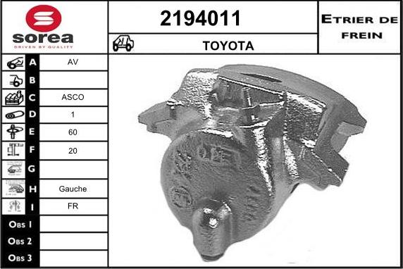 EAI 2194011 - Тормозной суппорт autospares.lv