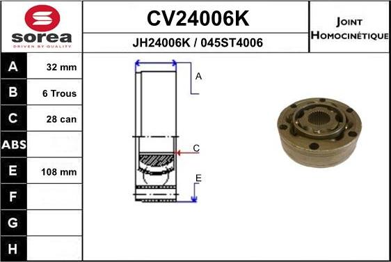 EAI CV24006K - Шарнирный комплект, ШРУС, приводной вал autospares.lv