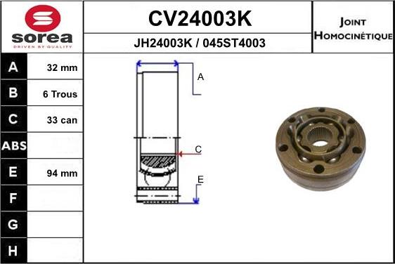 EAI CV24003K - Шарнирный комплект, ШРУС, приводной вал autospares.lv