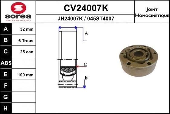 EAI CV24007K - Шарнирный комплект, ШРУС, приводной вал autospares.lv