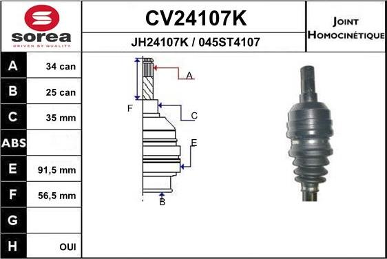 EAI CV24107K - Шарнирный комплект, ШРУС, приводной вал autospares.lv