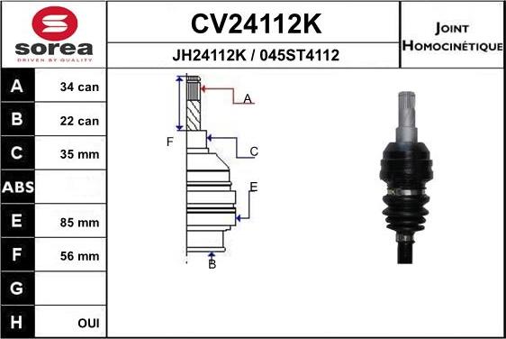 EAI CV24112K - Шарнирный комплект, ШРУС, приводной вал autospares.lv