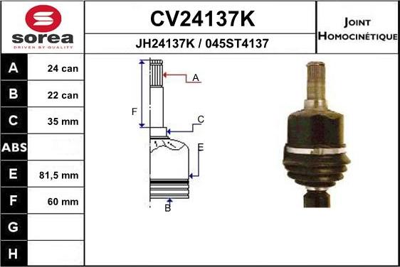 EAI CV24137K - Шарнирный комплект, ШРУС, приводной вал autospares.lv