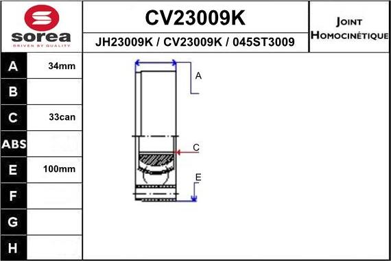 EAI CV23009K - Шарнирный комплект, ШРУС, приводной вал autospares.lv