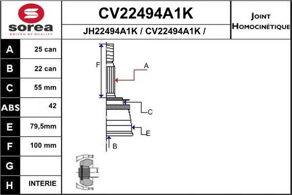 EAI CV22494A1K - Шарнирный комплект, ШРУС, приводной вал autospares.lv
