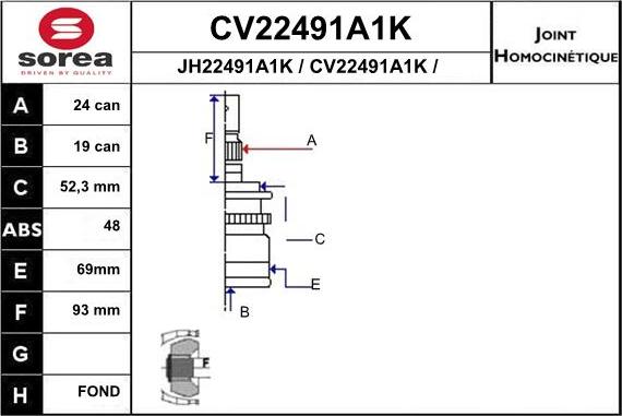 EAI CV22491A1K - Шарнирный комплект, ШРУС, приводной вал autospares.lv