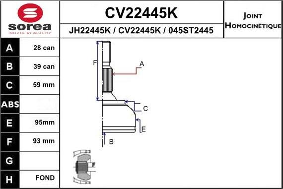 EAI CV22445K - Шарнирный комплект, ШРУС, приводной вал autospares.lv