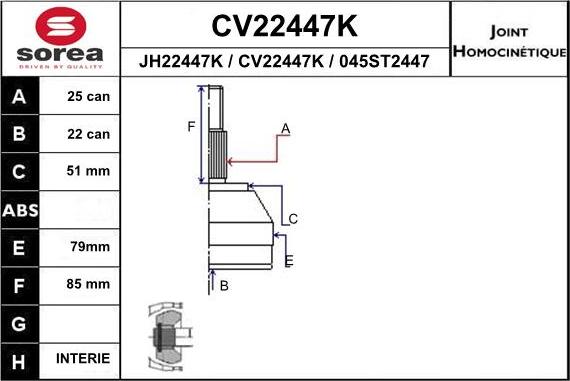 EAI CV22447K - Шарнирный комплект, ШРУС, приводной вал autospares.lv