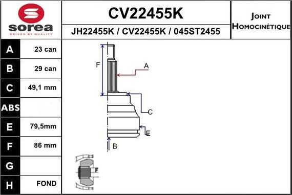 EAI CV22455K - Шарнирный комплект, ШРУС, приводной вал autospares.lv